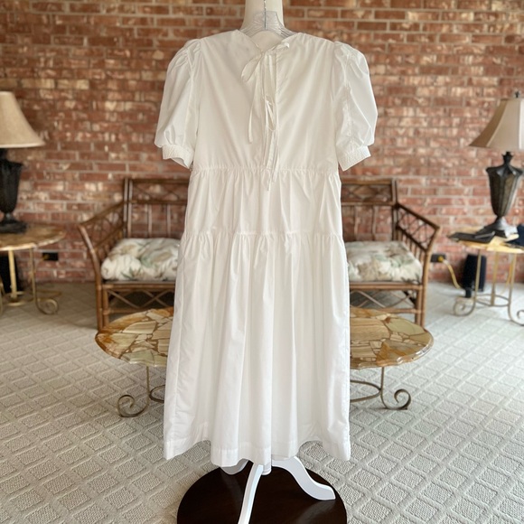 En Saison Midi Dress White Tiered Puff Short Sleeve Midi XS Babydoll Open Back - Picture 9 of 17